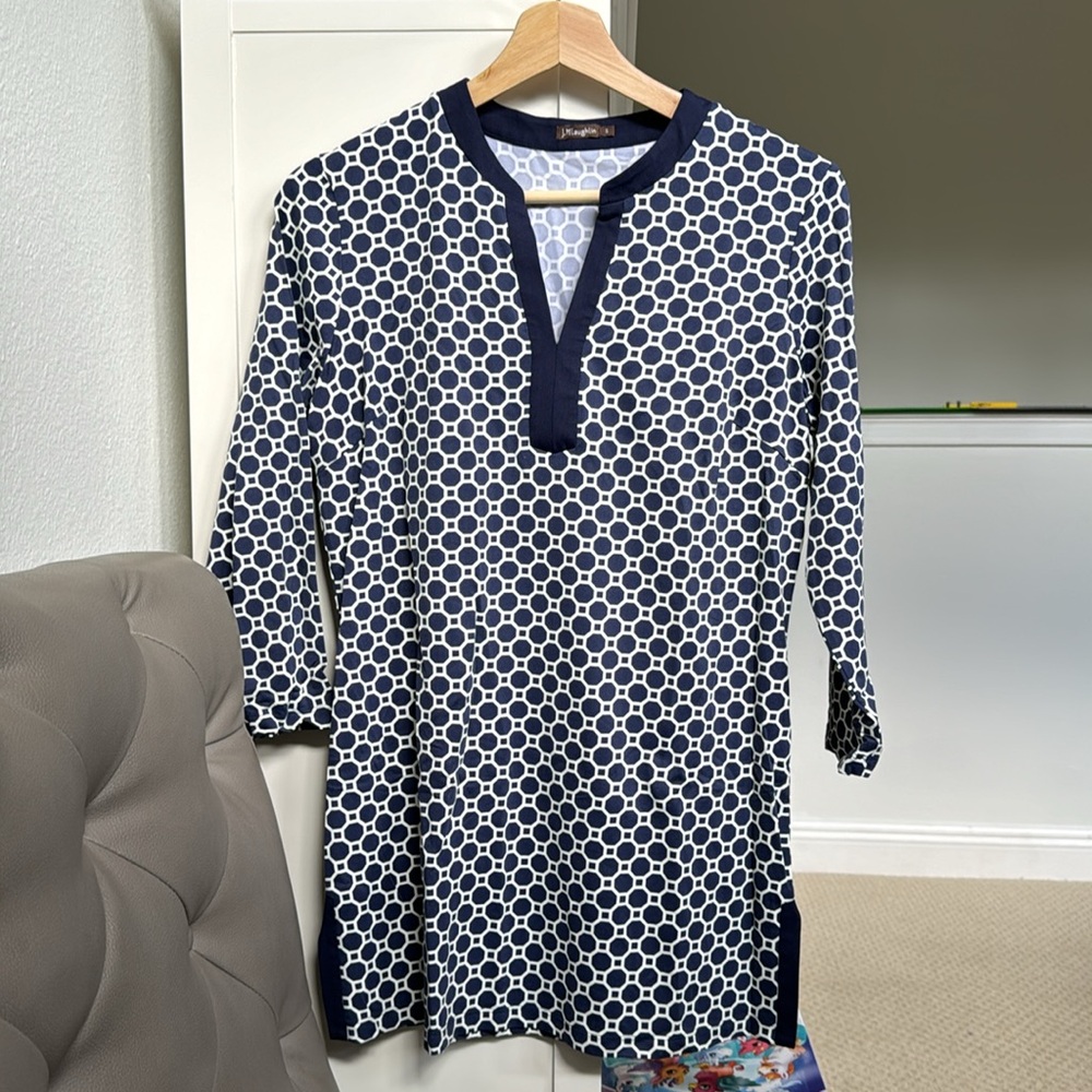 J.McLaughlin Blue and Cream Tunic top Size S
